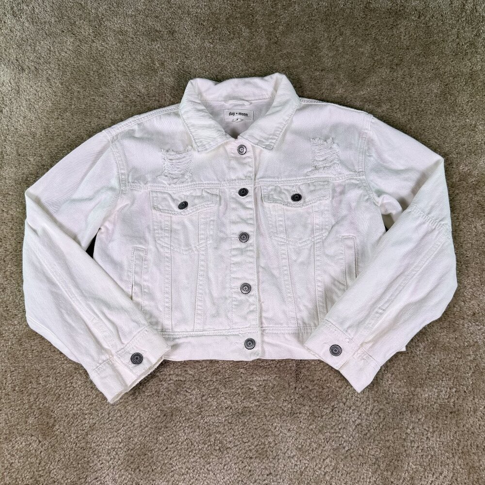 Day & Moon Womens Denim Jean Jacket Size Small White Type 3 Trucker E715